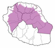 carte de la Réunion mise en avant des hauts de l'ouest, nord et est